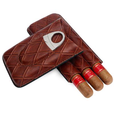 China Xifei Wholesale Handmade Luxury Leather Portable 3 Finger Cigar Case Travel Cigar Humidor for sale