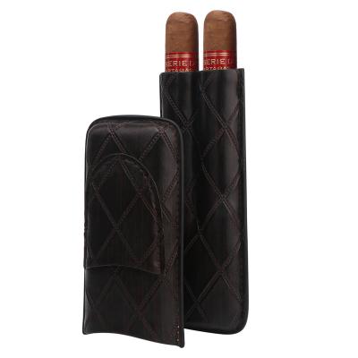 China Black Fashionable Handmade Travel 2 Finger Cigar Case Xifei Cigar Tube Leather Humidor for sale