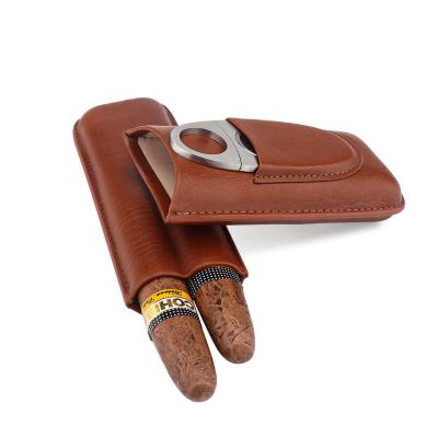 China Xifei Handmade Wholesale Luxury 2 Finger Travel Cigar Humidor Leather Case for sale