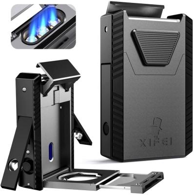 China XIFEI Rechargeable Triple Flame Torch Lighter with 2 Size Cigar Punch and Guillotine Cigar Cutter for sale