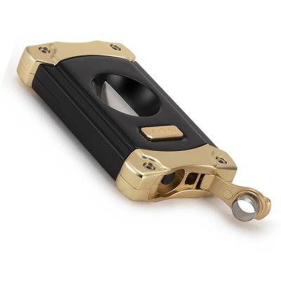 China Durable Luxury Cigar Accessories Gold Stainless Steel High Quality Custom Logo V Cut Cigar Cutter for sale