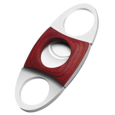 China Wholesale Cutters Eco - Friendly Stainless Steel Red Color Double Blade Guillotine Cigar Cutter for sale