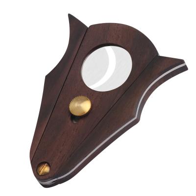 China Wholesale Eco-friendly Good Quality Wooden Double Blade Bat Shape Stainless Steel Cigar Cutter for sale