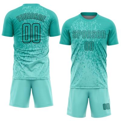 China Custom Aqua Aqua-Black Soccer Jersey Sets Sublimation for sale