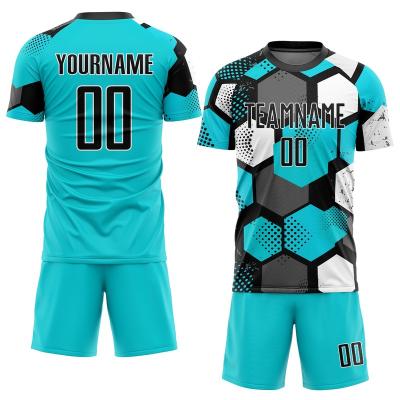 China Custom Aqua Black-White Polyester Sublimation Quick Dry Set Football Tank Top Sets for sale