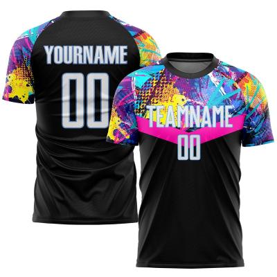 China Custom Black White-light Blue Football Jersey Sets Sets Sublimation Football Wear for sale