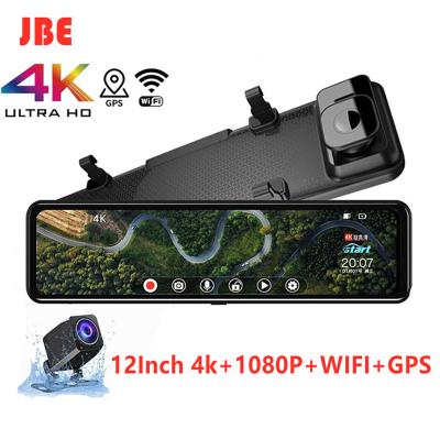 China 4K Waterproof 12 Inch Rearview Mirror Car Dvr 2160P Touch Screen Dash Cam VCR With WIFI GPS Night Vision Reverse Dash Camera for sale