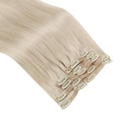 China Soft Seamless Clip In Hair Extension Blonde Real Remy Hair Extensions Clip On Invisible PU Hair for sale