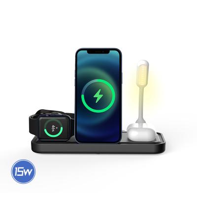 China Desktop Charger With Led New Design Lightweight 15W Qi Multifunctional Fast Wireless Charger 4 In 1 Wireless Charging Station for sale