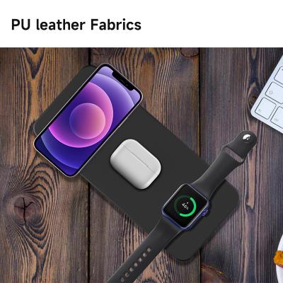 China Smart Watch Manufacturer NEWQI PU Leather Ultrathin 3 in 1 Wireless Chargers Portable Magnetic Wireless Charger for sale