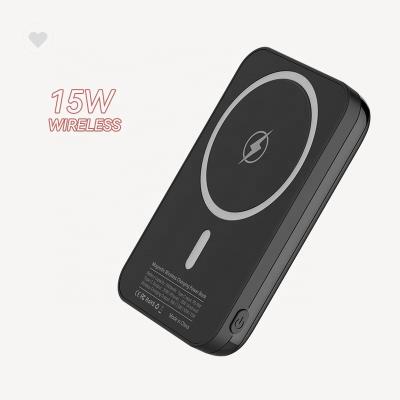 China Qi Power Bank Portable Hot Items Magnetic Wireless Charger 5000mAh Power Bank Mag Safe Wireless Power Bank Slim For Phone for sale