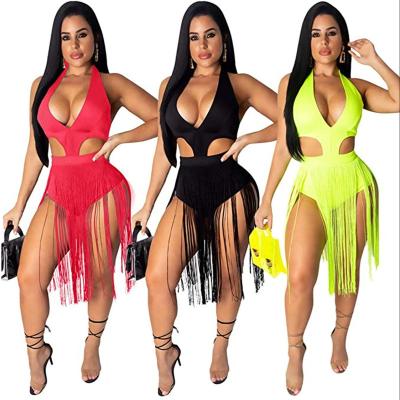 China 2021 Anti-wrinkle XM Newest Sexy Deep V-Neck Halter Backless Mini Party Club Short Skirt Bodycon Maxi Dress For Women for sale