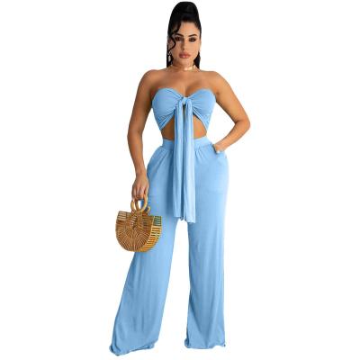 China Sustainable XM Top With Wide Leg Womens Sleeveless Two Piece Suit for sale