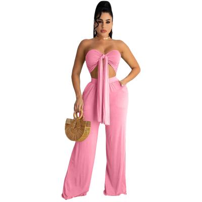 China XM waterproof 2021 summer two-piece trend sexy women's bra and high-waist wide-leg pants suit ladies clothing for sale