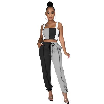 China XM Waterproof Sleeveless Cropped Top Pants With Pockets Trouser Suit Women's Two Piece Pants And Vest for sale