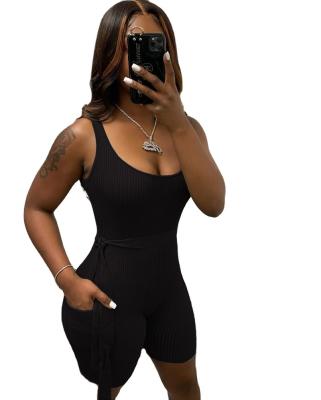 China XM 2021 Anti-Static New Plus Size Women's Summer Clothing One-Piece Knitted Sleeveless Tight Shorts Bandage Overalls for sale