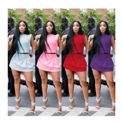 China 2021 Latest Design Women's Two-piece Skirt Solid Color Waterproof Women's Summer Clothing Matching Two-piece Suit Sleeveless Top for sale