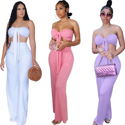 China XM anti-static trend 2021 summer 2 piece bra and high waist wide leg panties set sexy two-piece women's clothing sets for sale