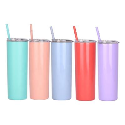 China Amazon Insulated Vacuum Flask Top Sale 20oz Disposable Stainless Steel Tumbler Skinny White 2021 Sublimation Blank Straight With Straw for sale