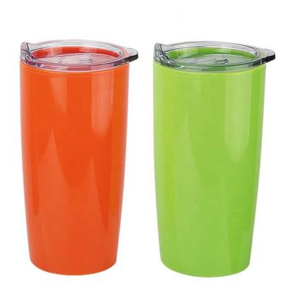 China Selling Plastic Coffee Tumbler Mug Handheld Outdoor Durable Leakproof Plastic Wall Hot Viable Double Mug With Slide Lid for sale