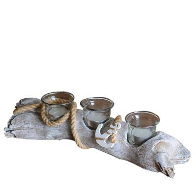 China Art Decor Mediterranean style home candle cup candle holder rotten wood creative rotten wood holder for sale