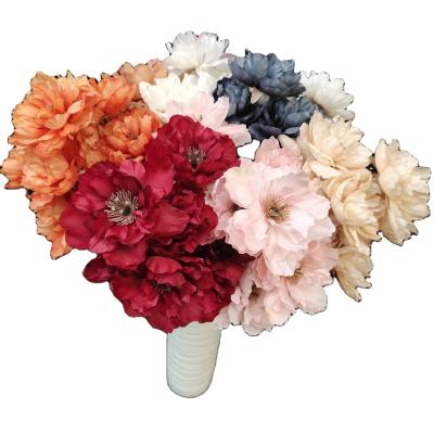 China Hot Selling Minimalist Artificial Silk Peony Fabric 3 Heads Peony 66cm Decoration For Hotel Home Restaurant for sale