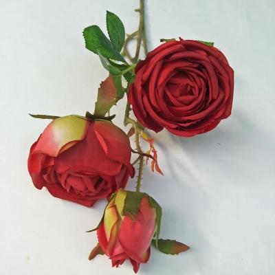 China Hot selling minimalist silk fabric two roses one bud 63cm artificial roses decoration for wedding and living room and bedroom for sale