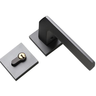 China Durable Aluminum Alloy Coating Interior Brass Interior Toilet Part Full Handle Fashion Handle Door Lock Set for sale