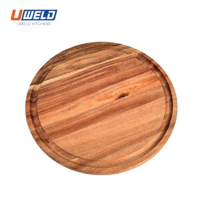 China Uweld Kitchens Large Round Acacia Wood Chopping Board Stocked Chopper for sale