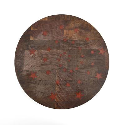 China Uweld Traditional Round Walnut Wooden Cutting Board Serving Dish for sale