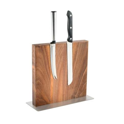 China Knife Block MagneticNeodymium Magnets Acacia Walnut Wood Wood With Magnetic Stainless Steel Base Knife Holder for sale