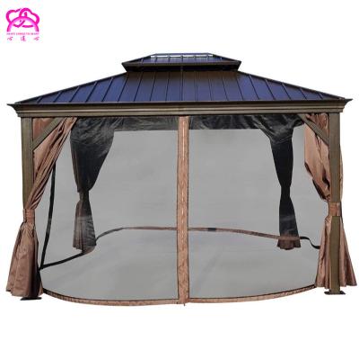 China Modern Furniture Soyag Mykonos II Double 10x12 Roof Hardtop Gazebo With Mosquito Netting for sale