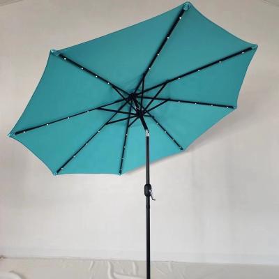 China Modern 9 Feet Solar LED Lighted Outdoor Patio Umbrella, Custom Made Outdoor Polyester Fabric Steel Frame Garden Umbrella Parasol for sale