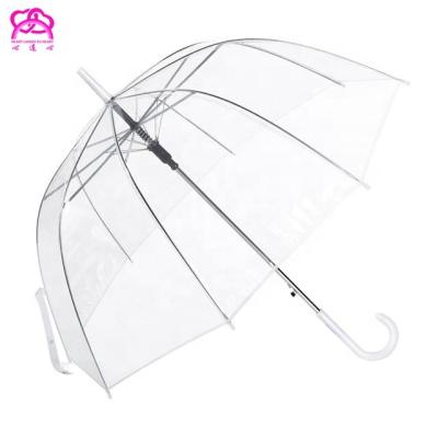 China 2021 Custom Clear UV-Resistant PVC Logo Print Cheap Transparent Umbrella, PVC PE Sun Rain Clear Bubble Auto Open Straight Umbrella for sale