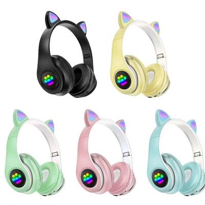 China P33M Colorful Glowing Cute Cat Ear Headphones Blue Tooth 5.0 Bass Noise Canceling Headset Support TF Card Headphones With MIC for sale