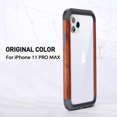 China Retro Anti-fall Luxury Classic View Metal Wood Protective Phone Case Aluminum Shockproof Bumper For iPhone 11 Pro Max for sale