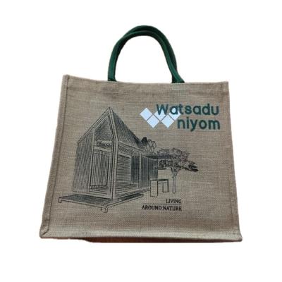 China Customized Printed Eco Friendly Reusable Natural Burlap Tote Bags Jute Shopping Beach Reusable Bag for sale