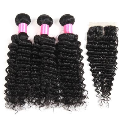 China Hot Selling Deep Wave Water Wave Hair 100% Brazilian Single Vendor Weft Double Weave Hair Weft For Women for sale