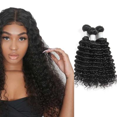 China Double Wave Hair Natural Black Virgin Hair Deep Curly Extension Weft Peruvian Hair Bundles for sale