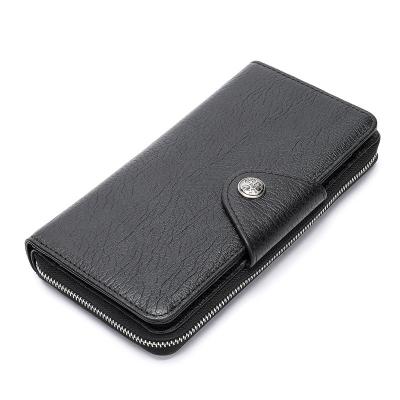 China Waterproof Durable Using Luxury Men's Long Wallet Genuine Leather Wallet With Zipper for sale