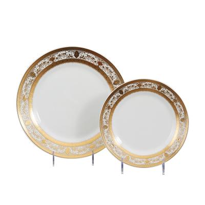 China Sustainable Wholesale Wedding Table Gold Rim Charger Decorative Ceramic Dish for sale