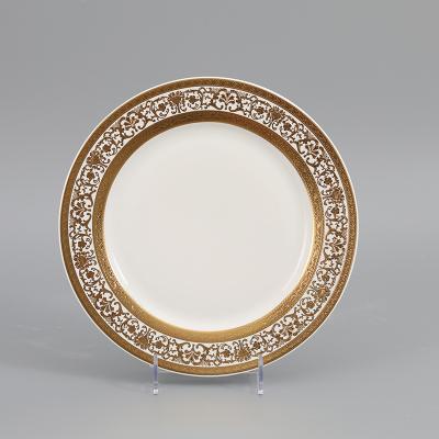 China Hot Selling Luxury Gold Rim Charger Plate Ceramic Dinner Plate For Home Party Wedding Bank for sale