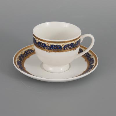 China Sustainable Blue And Gold Porcelain Tea Cup And Saucer Sets Wholesale for sale