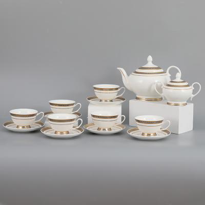 China Sustainable High Quality Wholesale Ceramic Pot 16PCS Coffee Teapot Set With Gold Rim for sale