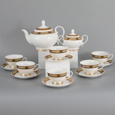 China Viable Gold Rim Ceramic Coffee Tea Set Bone China Afternoon Teapot and Teacup Set for sale