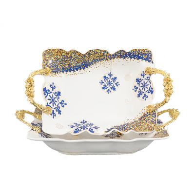 China Sustainable Ceramic Fruit Basket Bowl For Candy Chocolate Dry Food With Brass Handle And Legs Decoration for sale