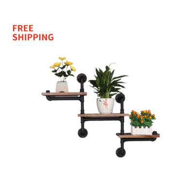 China Free Shipping Industrial Style Living Room Metal Water Pipe Wall 3-Shelf Shelf Pipe Wall Shelves for sale