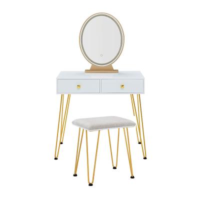 China Minimalist Makeup Storage Bedroom Dressing Table With Chair Touch Screen Mirror Three Lights Set Mail Apartment Metal Leg Dressing Table for sale