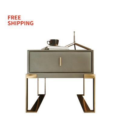 China Free Shipping Large Space Factory Storage Drawer Countertops Iron Nightstand Apartment Bedroom Leather Wrought Bedside Table for sale