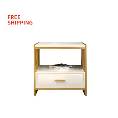 China Store Free Shipping Modern Wrought Iron Double-Layer Storage Bedroom Bedside Table With Drawers Nightstand Light Luxury Locker for sale